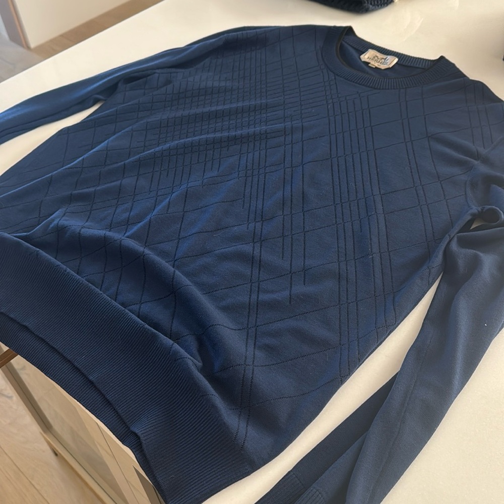 HERMES JEUX DE POINTS H EN BIAIS" CREWNECK SWEATER IN MARINE